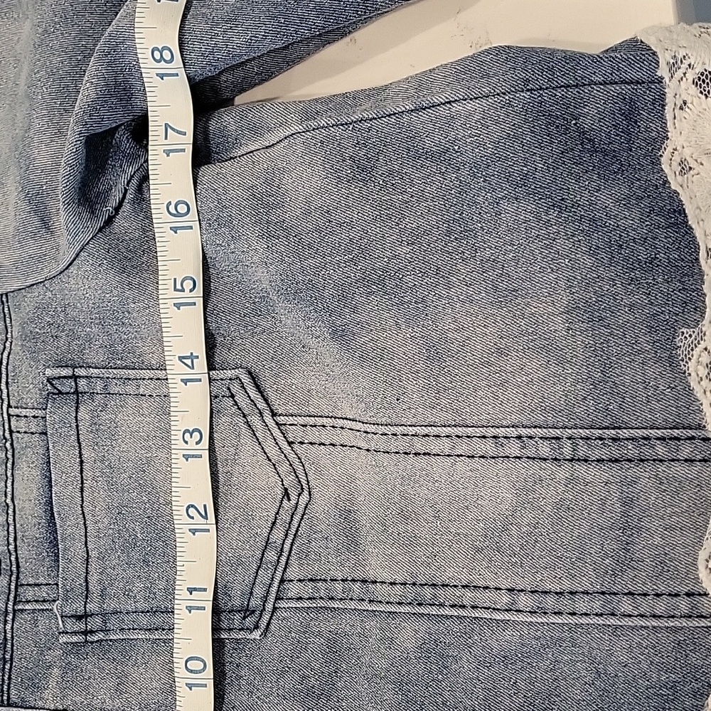 Jean Jacket Button Front With Lace And Pearl Embellishment - Picture 6 of 8